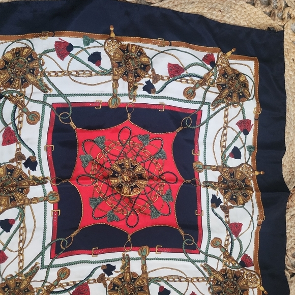 Hermes Paris Medallion 100% Silk Vintage Scarf Equestrian Red Blue Designer - Picture 9 of 10